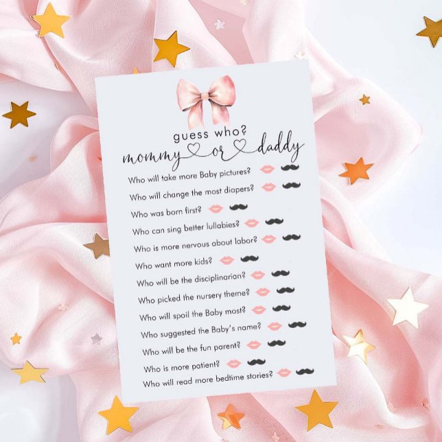 Rosa Bow minimalist Baby Shower "gissa vem"-spel (Skapare uppladdad)
