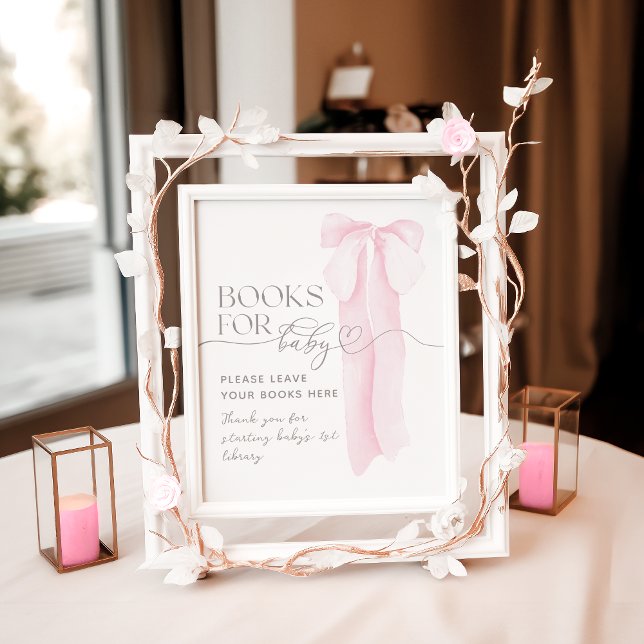 Rosa Bow Minimalist Girl Baby Shower Bok Poster (Skapare uppladdad)