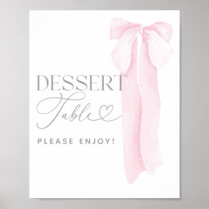 Rosa Bow Minimalist Girl Baby Shower Dessert Poster