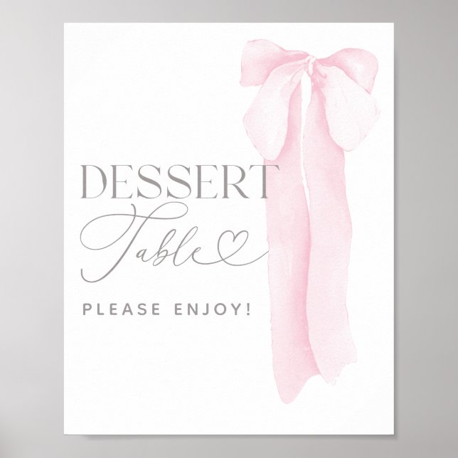 Rosa Bow Minimalist Girl Baby Shower Dessert Poster (Framsidan)