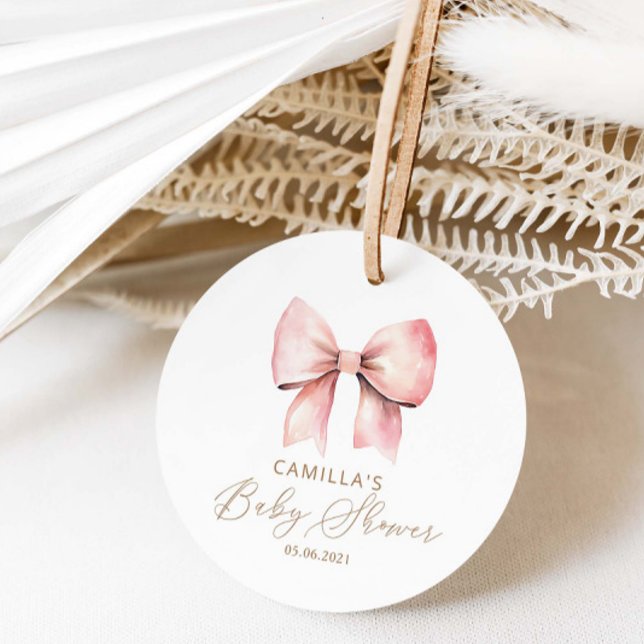 Rosa Bow minimalist Girl Baby Shower Gåvor Etiketter (Skapare uppladdad)