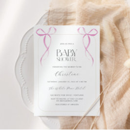 Rosa Bow minimalist Girl Baby Shower Inbjudningar