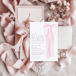 Rosa Bow minimalist Girl Baby Shower Inbjudningar