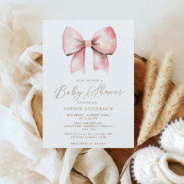 Rosa Bow minimalist Girl Baby Shower Inbjudningar