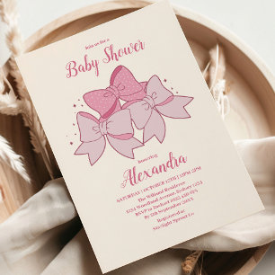 Rosa Bow minimalist Girl Baby Shower Inbjudningar