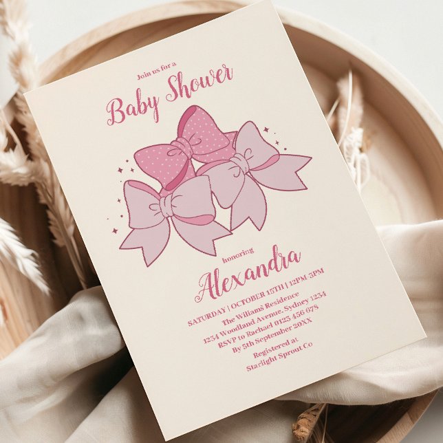 Rosa Bow minimalist Girl Baby Shower Inbjudningar (Skapare uppladdad)