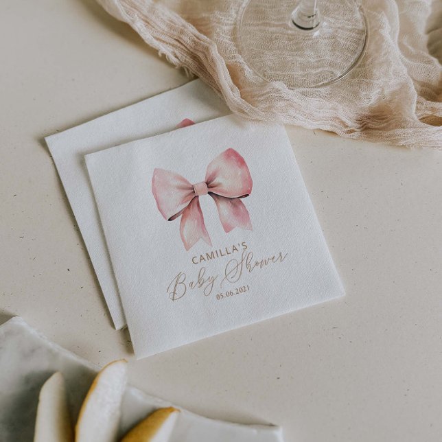 Rosa Bow minimalist Girl Baby Shower Pappersservett (Skapare uppladdad)