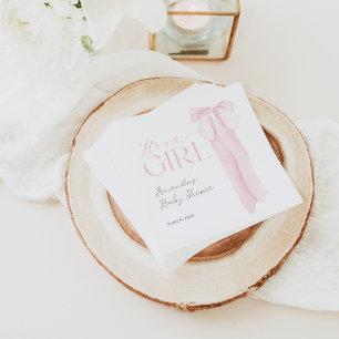 Rosa Bow minimalist Girl Baby Shower Pappersservett