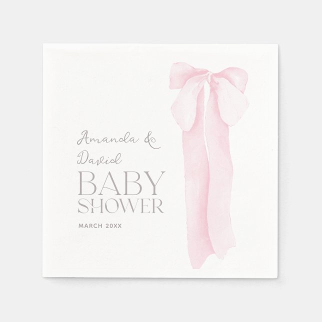 Rosa Bow minimalist Girl Baby Shower Pappersservett (Framsidan)