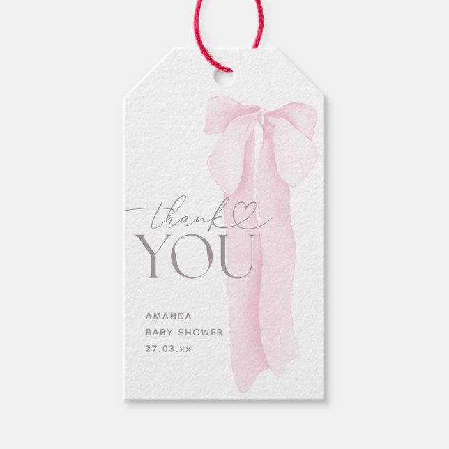 Rosa Bow minimalist Girl Baby Shower Presentetikett (Framsidan)