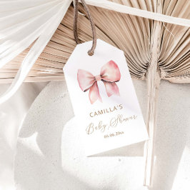 Rosa Bow minimalist Girl Baby Shower Presentetikett