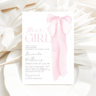 Rosa Bow-minimalister Det är en flicka-babyskor Inbjudningar