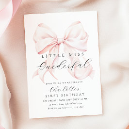 Rosa Bow Miss Oanbudsful First Birthday-inbjudan Inbjudningar