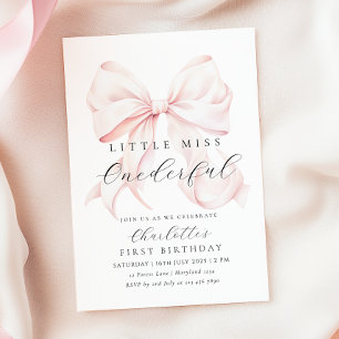 Rosa Bow Miss Oanbudsful First Birthday-inbjudan Inbjudningar