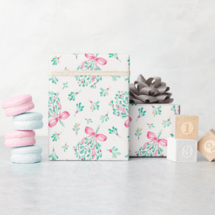 Rosa Bow Mistletoe Baby Shower Wrapping Papper Presentpapper