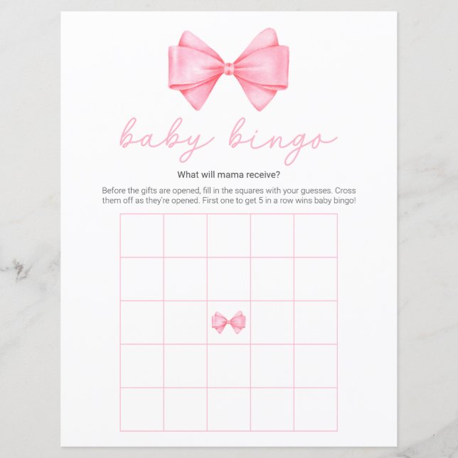 Rosa Bow Modern Baby Shower Bingo Game (Framsida)