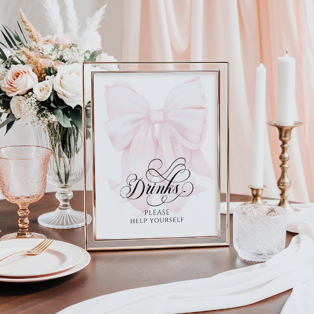 Rosa Bow Modern Baby Shower Drinks Poster (Skapare uppladdad)