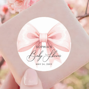 Rosa Bow Modern Baby Shower-favoriter Runt Klistermärke