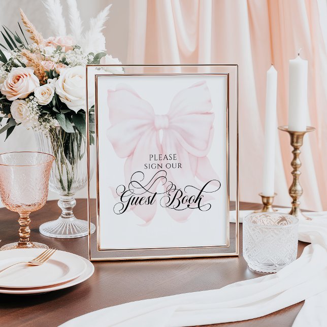 Rosa Bow Modern Baby Shower Guest Bok Poster (Skapare uppladdad)