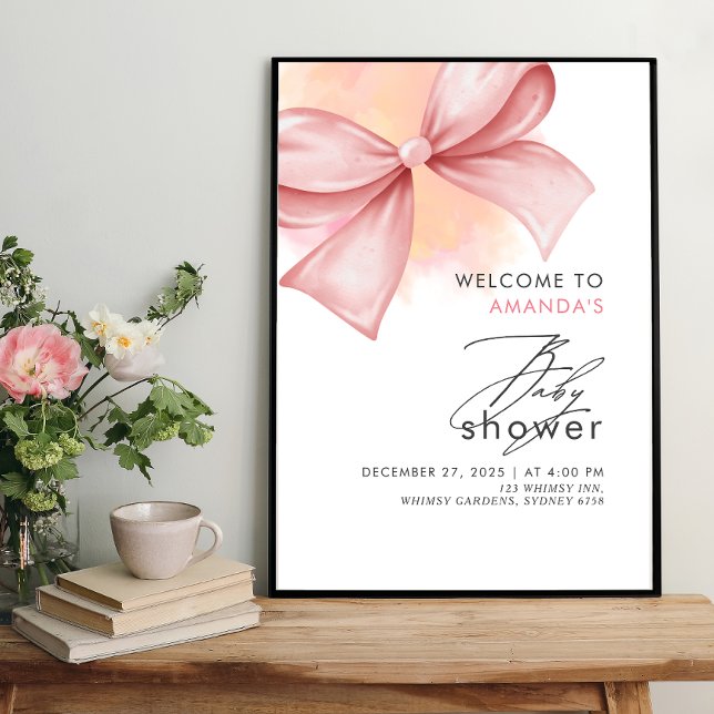 Rosa Bow Modern Baby Shower Poster (Skapare uppladdad)