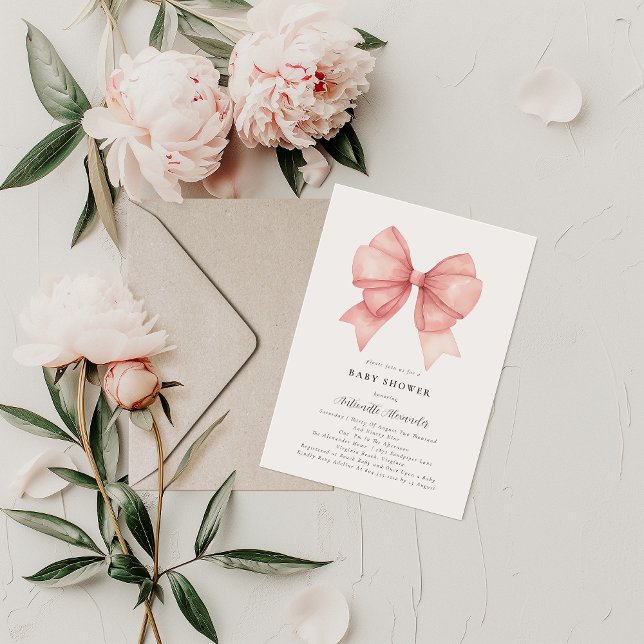 Rosa Bow Modern Coquette Girl Baby Shower Inbjudningar (Skapare uppladdad)