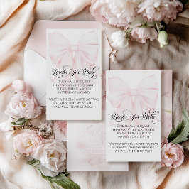 Rosa Bow Modern Elegant Girl Baby Shower Bokar Tilläggskort