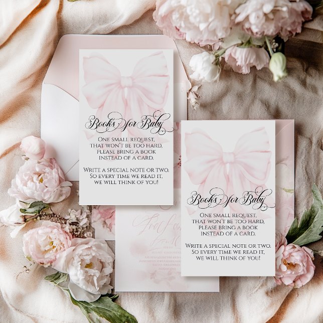 Rosa Bow Modern Elegant Girl Baby Shower Bokar Tilläggskort (Skapare uppladdad)