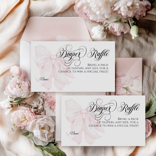 Rosa Bow Modern Elegant Girl Baby Shower Diwer Tilläggskort (Skapare uppladdad)