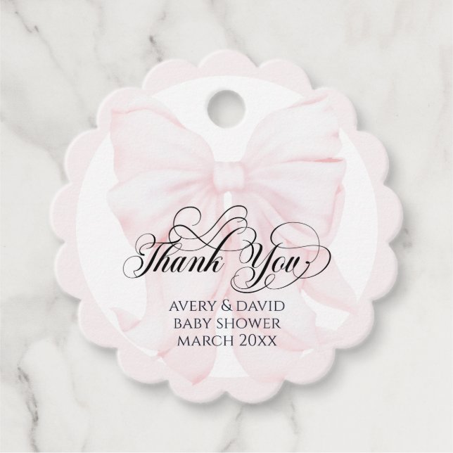Rosa Bow Modern Elegant Girl Baby Shower Gåvor Etiketter (Framsida)