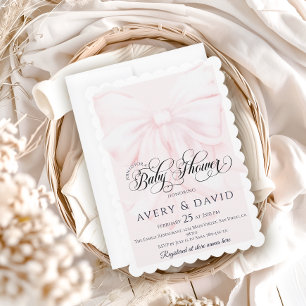 Rosa Bow Modern Elegant Girl Baby Shower Inbjudningar