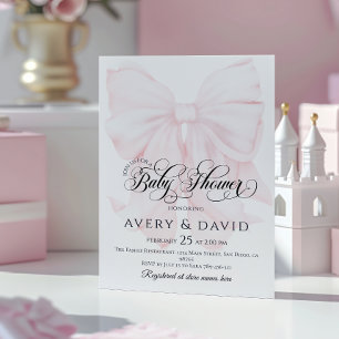 Rosa Bow Modern Elegant Girl Baby Shower Inbjudningar