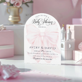 Rosa Bow Modern Elegant Girl Baby Shower Inbjudningar