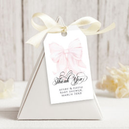Rosa Bow Modern Elegant Girl Baby Shower Presentetikett