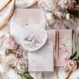 Rosa Bow Modern Elegant Girl Baby Shower Runt Klistermärke