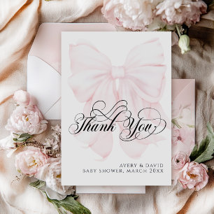 Rosa Bow Modern Elegant Girl Baby Shower Tack Kort