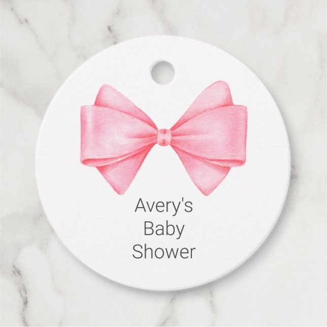 Rosa Bow Modern Girl Baby Shower Gåvor Etiketter (Framsida)