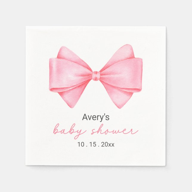 Rosa Bow Modern Girl Baby Shower Napkins Pappersservett (Framsidan)