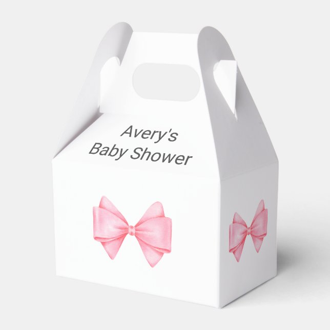Rosa Bow Modern Girl Baby Shower Presentaskar (Framsidan Sidan)