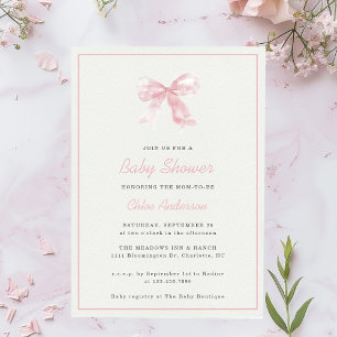 Rosa Bow Modern minimalist Baby Shower för flickor Inbjudningar