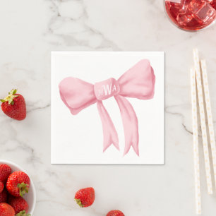 Rosa Bow Monogram Preppy Napkin - Claudia font Pappersservett
