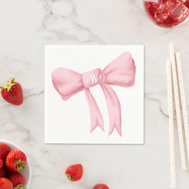 Rosa Bow Monogram Preppy Napkin - Claudia font Pappersservett (Insitu)