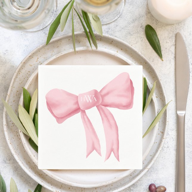 Rosa Bow Monogram Preppy Napkin Pappersservett (Skapare uppladdad)