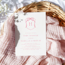 Rosa Bow Monogram Vapensköld Baby Shower