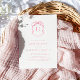 Rosa Bow Monogram Vapensköld Baby Shower Inbjudningar
