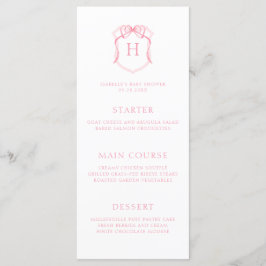 Rosa Bow Monogram Vapensköld Baby Shower Meny