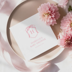 Rosa Bow Monogram Vapensköld Baby Shower Pappersservett