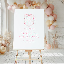 Rosa Bow Monogram Vapensköld Baby Shower Välkommen