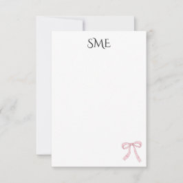 Rosa Bow Monogram vattenfärg Tack Kort