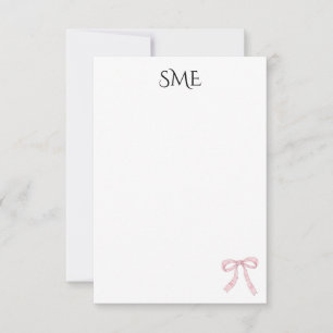 Rosa Bow Monogram vattenfärg Tack Kort