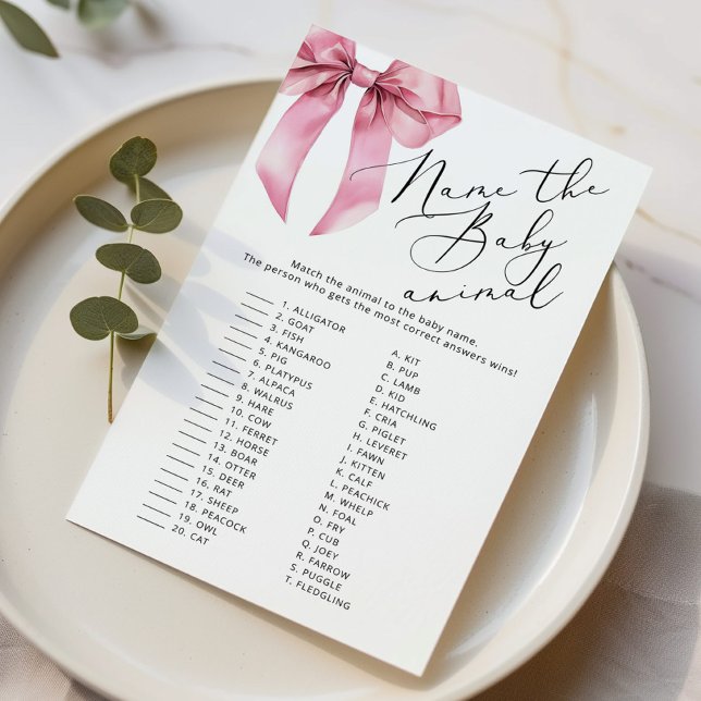 Rosa Bow Namn vid babyduschspelet baby djur (Skapare uppladdad)